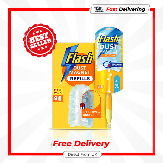 Flash Dust Magnet XL Starter Kit & 9 Refills Slim Duster Home Cleaning Set