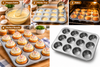 12 Cup Muffin Cake Pan Baking Tray Deep Tin Cupcake Bun Sheet Steel Bakeware