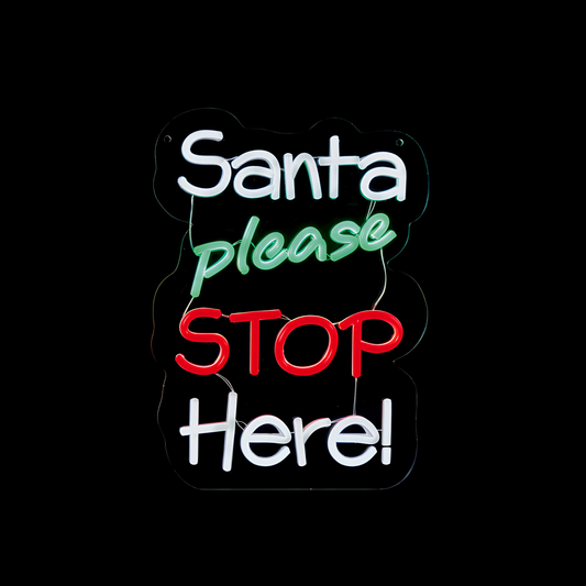 Premier Santa Please Stop Here LED Neon Sign 35cm Christmas Hanging Décor