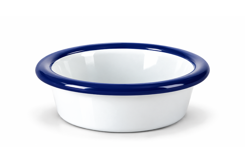 PUDDING BOWL BASIN FALCON TRADITIONAL ENAMEL PIE DISH BAKING OVEN WHITE BLUE TIN
