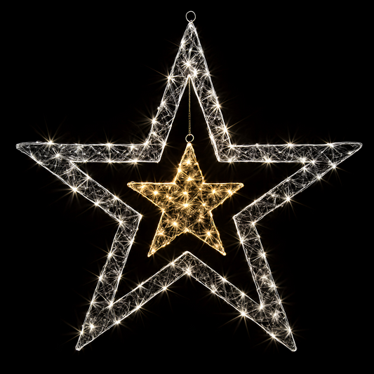 Premier 140 LED Double Star White Christmas Light 80cm Indoor Outdoor Decor