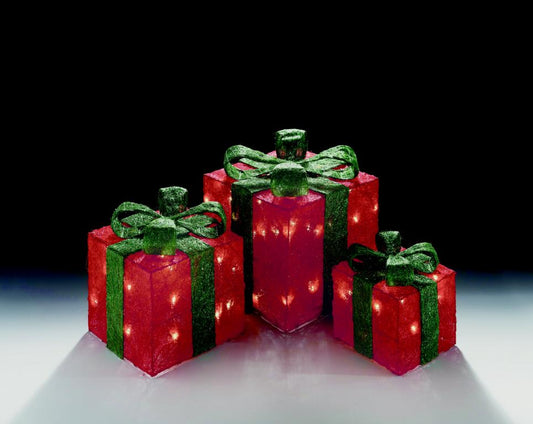 Premier LED Glitter Parcels 3 Piece Cream/Gold