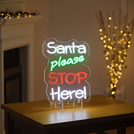 Premier Santa Please Stop Here LED Neon Sign 35cm Christmas Hanging Décor