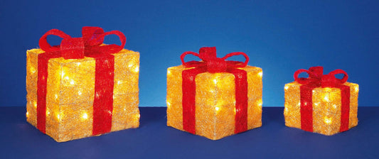 Premier LED Glitter Parcels 3 Piece Gold/Red