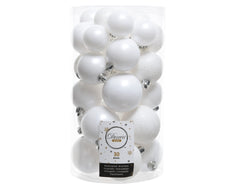 Kaemingk Shatterproof Baubles Mixed Pack 30 Winter White  40/50/60mm