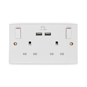 Securlec 2 Gang Switched Socket Double Pole With USB A + C Round Edge