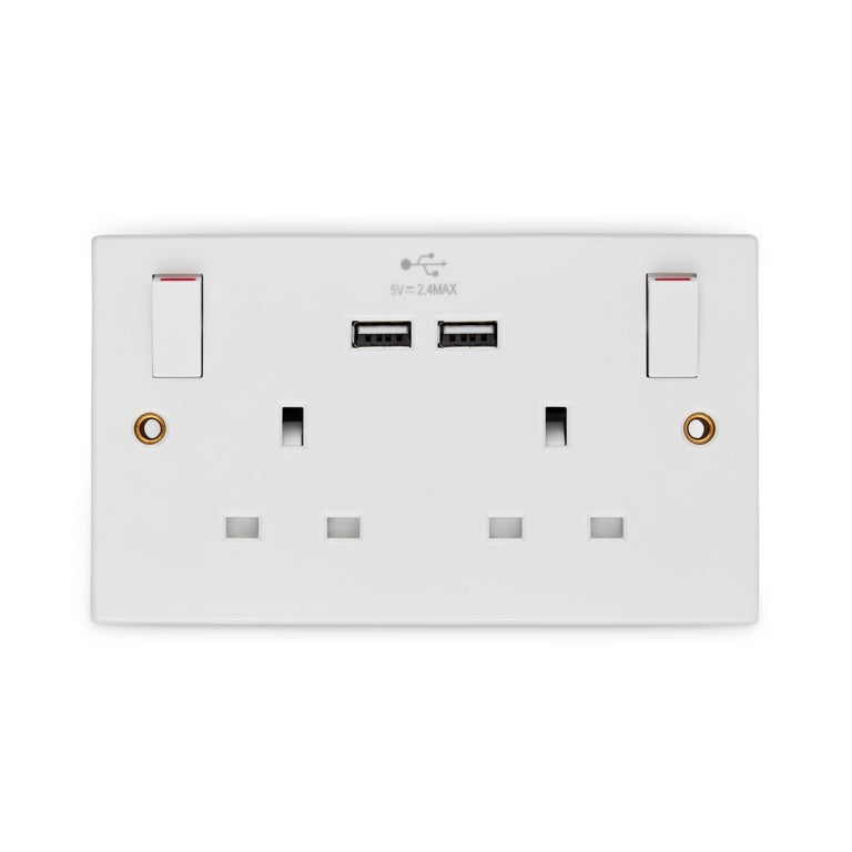 Securlec 2 Gang Switched Socket Double Pole With USB A + C Round Edge