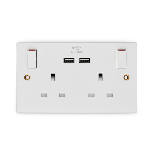 Securlec 2 Gang Switched Socket Double Pole With USB A + C Round Edge