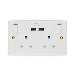 Securlec 2 Gang Switched Socket Double Pole With USB A + C Round Edge