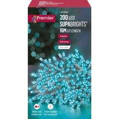 Premier 200 LED Multi Action Supabrights With Timer Turquoise Clear Cable