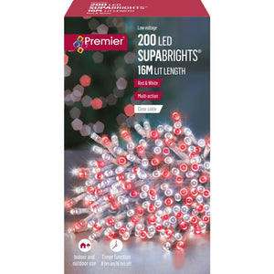Premier 200 LED Multi Action Supabrights With Timer Red & White/Clear Cable