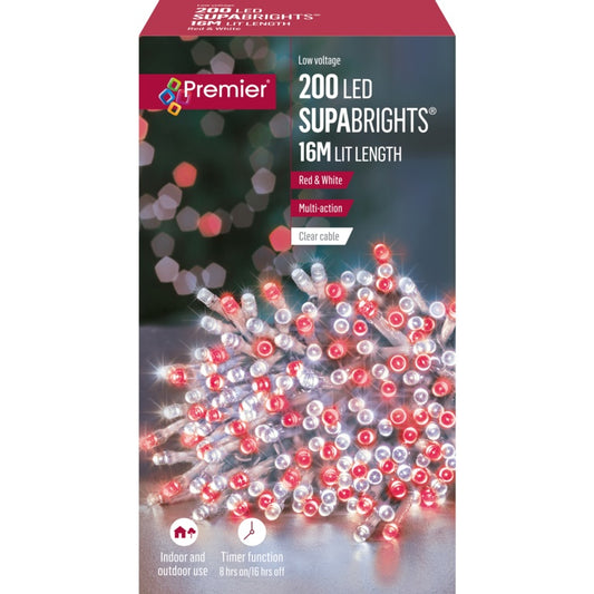 Premier 200 LED Multi Action Supabrights With Timer Red & White/Clear Cable