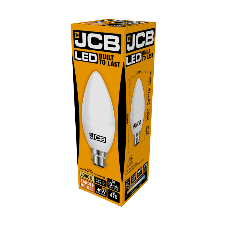 JCB LED Candle 470lm Opal 6w B22 2700k