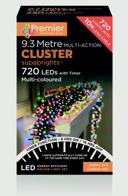 Premier 720 LED Multi Action Supabrights Cluster Lights With Timer Multi/Green Cable