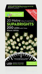 Premier 200 LED Multi Action Supabrights With Timer Warm White/Green Cable