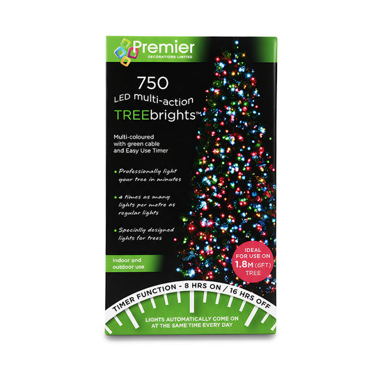 Premier 750 LED Multi Action Treebrights With Timer Multi Coloured Christmas Lights