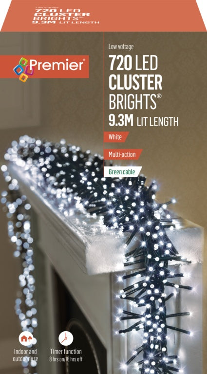 Premier 720 LED Multi Action Supabrights Cluster Lights With Timer White/Green Cable