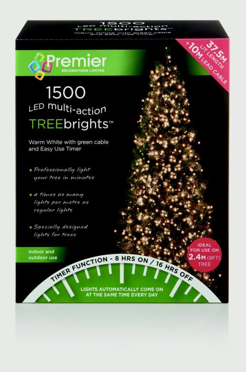 Premier 1500 LED Multi Action Treebrights With Timer Warm White/Green Cable