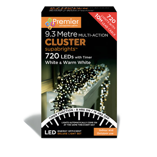 Premier 720 LED Multi Action Supabrights Cluster Lights Timer Warm White/Green