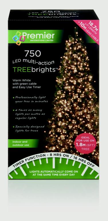 Premier 750 LED Multi Action Treebrights With Timer Warm White/Green Cable