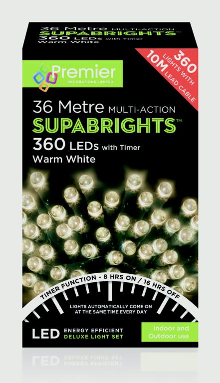 Premier 360 LED Multi Action Supabrights With Timer Warm White/Green Cable
