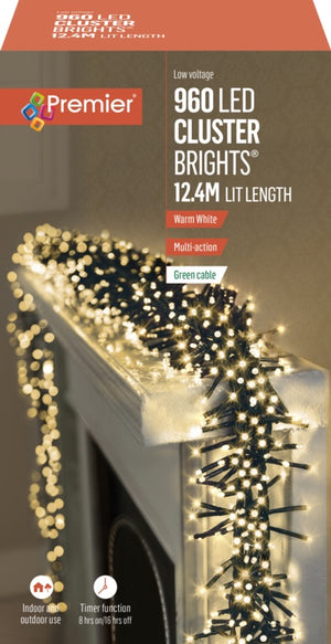 Premier 960 LED Multi Action Cluster Brights With Timer Warm White/Green Cable