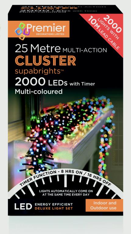 Premier 2000 LED Multi Action Supabrights Cluster Lights With Timer Multi/Green Cable