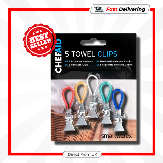 Chef Aid Towel Clips Set of 5 Strong Kitchen Tea Towel Holders Household Use