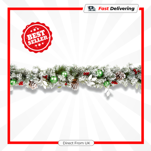 Premier 1.8m Flocked Pine Christmas Garland Snowy Festive Holiday Decoration