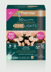 Premier 50 LED Multi Action Battery Operated TIMELIGHTS™ Vintage Gold/Green Cable