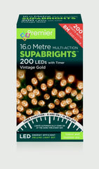 Premier 200 LED Multi Action Supabrights With Timer Vintage Gold/Green Cable