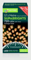 Premier 200 LED Multi Action Supabrights With Timer Vintage Gold/Green Cable
