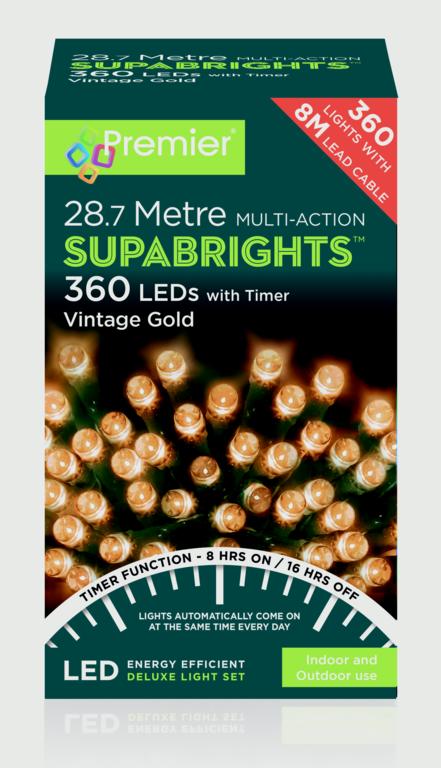 Premier 360 LED Multi Action Supabrights With Timer Vintage Gold/Green Cable
