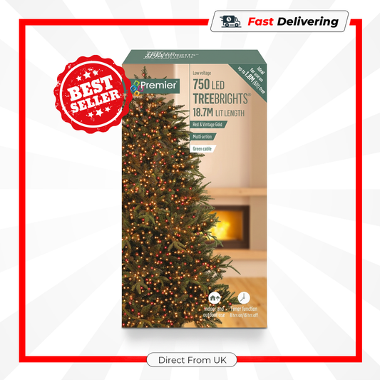 Premier 750 LED Multi Action Treebrights Timer Christmas Lights Red Gold Green