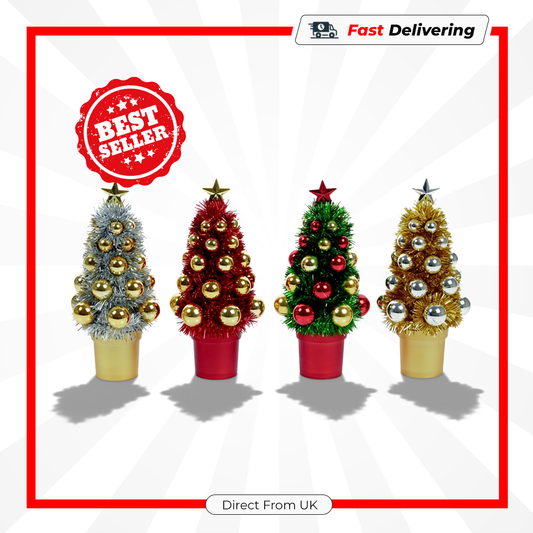 Premier Mini Tinsel Christmas Tree 21cm Assorted Festive Table Decoration