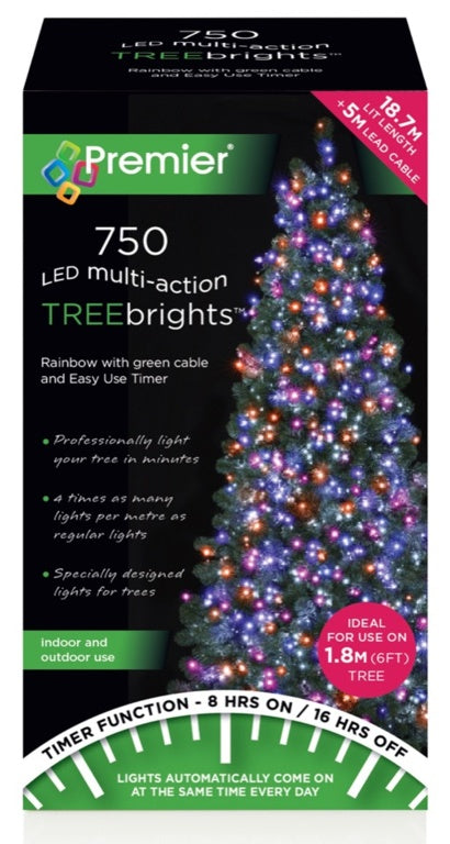 Premier 750 LED Multi Action Treebrights With Timer Rainbow /Green Cable