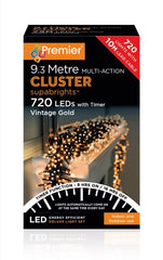Premier 720 LED Multi Action Supabrights Cluster Lights With Timer Vintage Gold/Green Cable