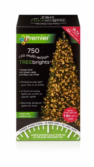 Premier 750 LED Multi Action Treebrights With Timer Vintage Gold/Green Cable