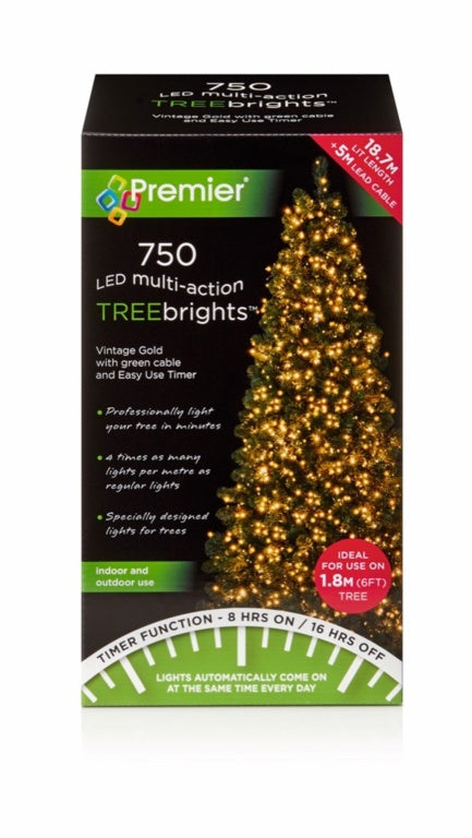 Premier 750 LED Multi Action Treebrights With Timer Vintage Gold/Green Cable