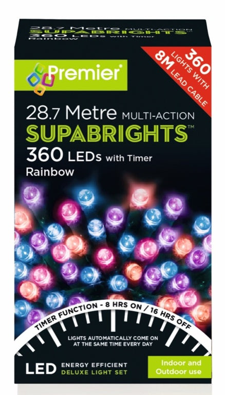 Premier 360 LED Multi Action Supabrights With Timer Rainbow/Green Cable