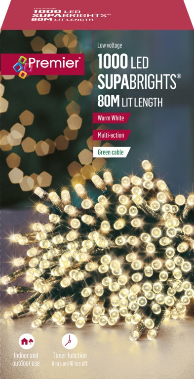 Premier 1000 LED Multi Action Supabrights With Timer Warm White/Green