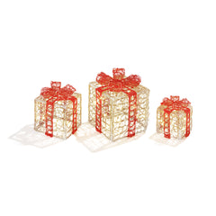 Premier Acrylic Clear Red Parcels 3 Piece with White LED Christmas Decorations