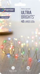 Premier 40 LED Indoor Christmas Lights Multi Coloured Silver Wire Timer