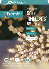 Premier 50 LED Multi Action Battery Operated TIMELIGHTS™ Warm White/Clear Cable
