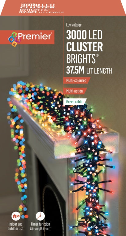 Premier 3000 LED Multi Action Cluster Brights With Timer Multi/Green Cable