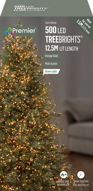 Premier 500 LED Multi Action Treebrights With Timer Vintage Gold/Green Cable
