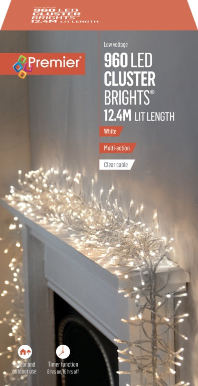 Premier 960 LED Multi Action Cluster Brights With Timer White/Clear Cable