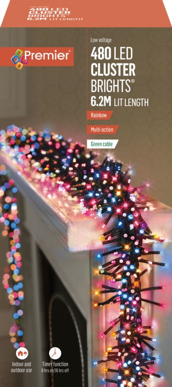 Premier 480 LED Multi Action Cluster Brights With Timer Rainbow/Green Cable
