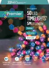 Premier 50 LED Multi Action Battery Operated TIMELIGHTS™ Rainbow/Green Cable