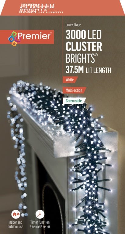Premier 3000 LED Multi Action Cluster Brights With Timer White/Green Cable